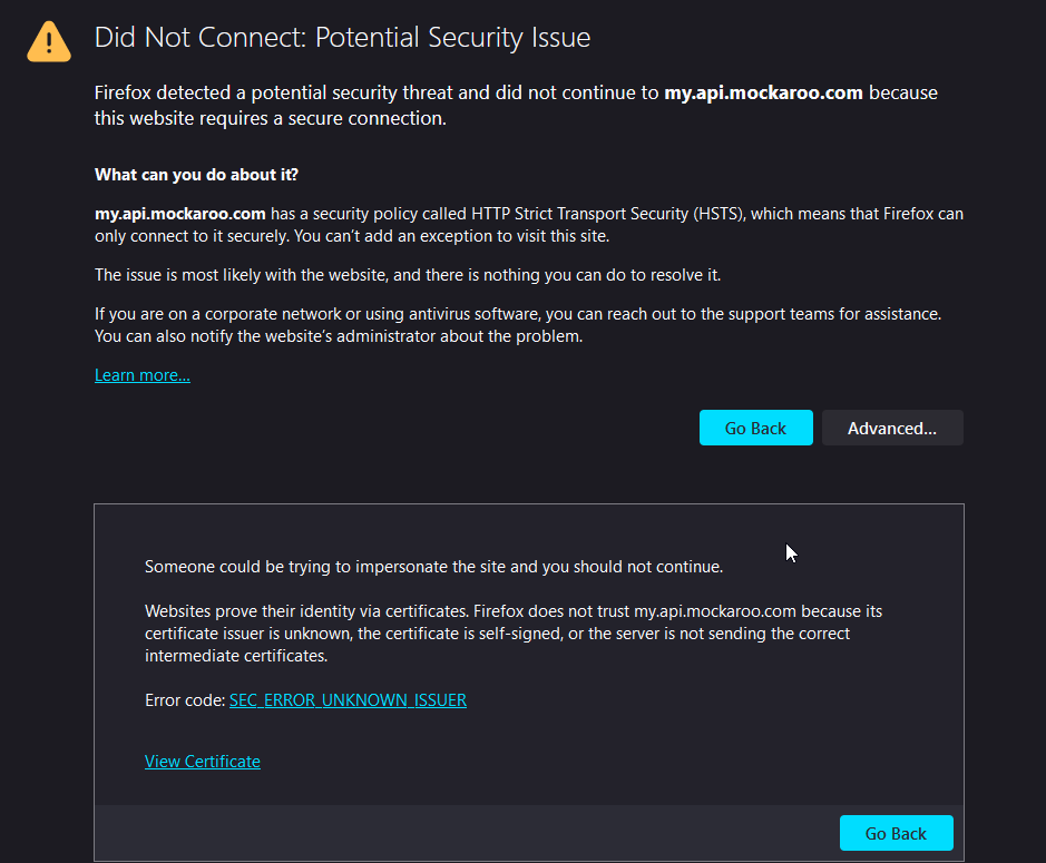 Did Not Connect: Potential Security Issue - Mockaroo Community Forum